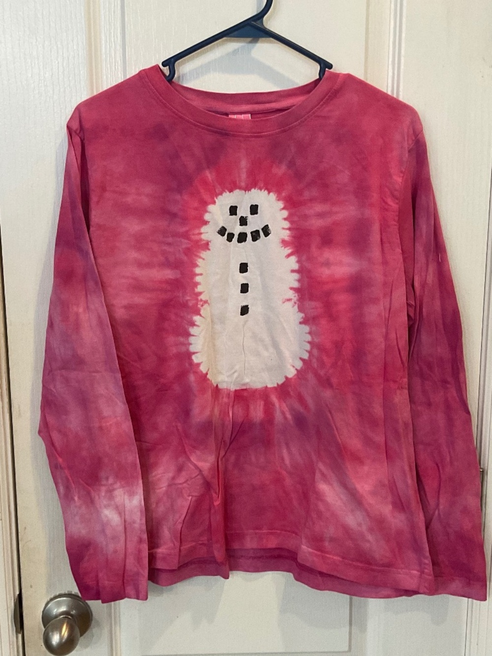 Hot Pink Handmade Tie Dyed Snowman Long Sleeve T-Shirt - Large - NEW